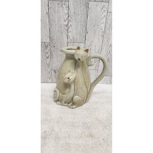VINTAGE MCM GLAZED POTTERY PITCHER CREAMER SIAMESE CATS